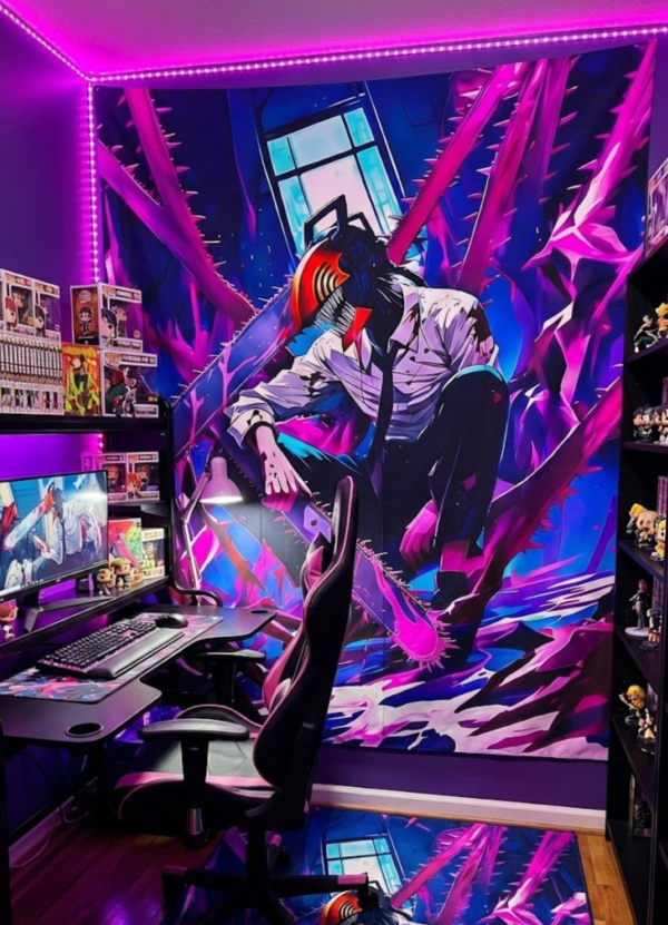 Chainsaw Man Tapestry hanging on bedroom wall